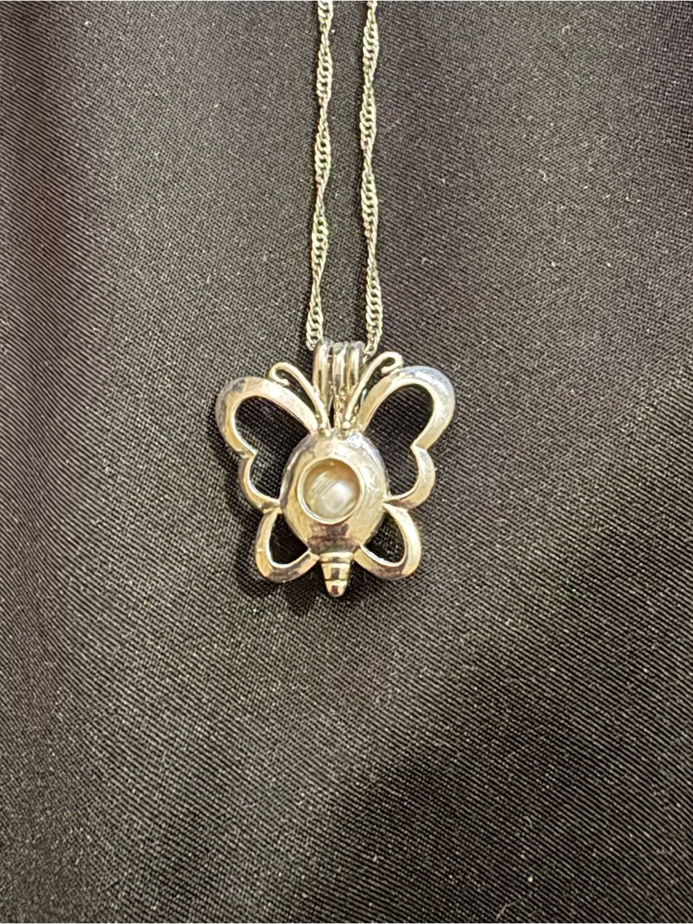 Silver Butterfly Pendant Necklace with Mother-of-Pearl Accent